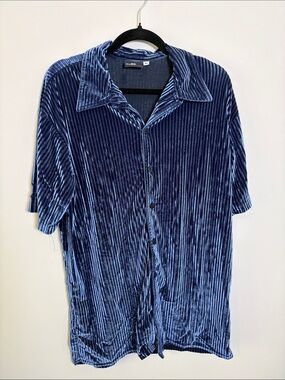 Positano Ribbed Velour Buttondown Men Vintage club Retro Disco Shirt 90s Y2K XL